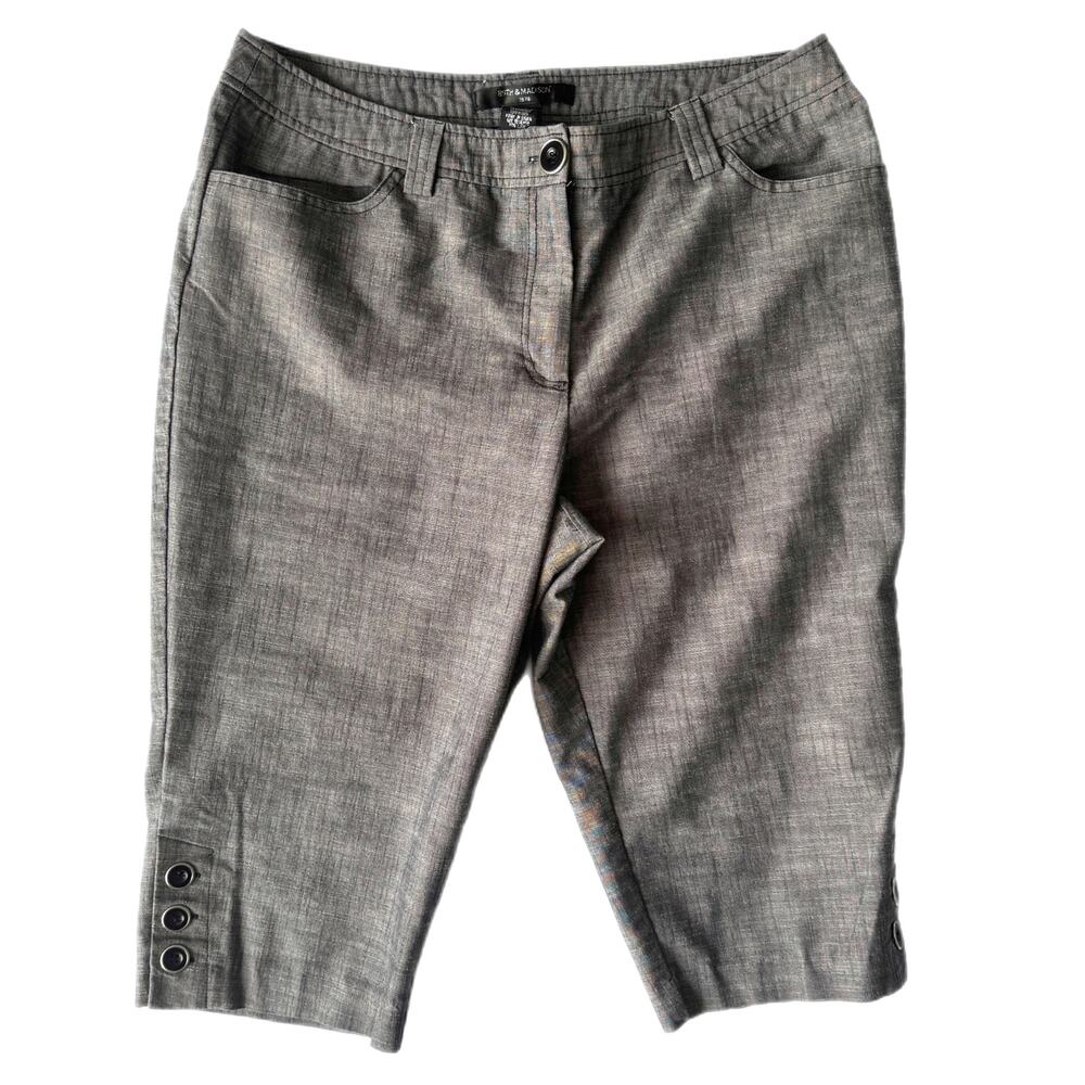 89th & Madison Gray Bermuda Dress Shorts 16 Petite Button Hem